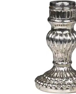 Svícny Stříbrný antik skleněný svícen Mercury - Ø 7*11,5 cm Chic Antique 71591-12
