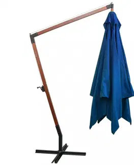 Zahradní slunečníky a doplňky Závěsný slunečník s dřevěnou tyčí Ø 300 cm Dekorhome Modrá
