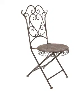 Zahradní sestavy Hnědá antik kovová skládací zahradní židle Frenchia - 49*49*95 cm Clayre & Eef 5Y1207