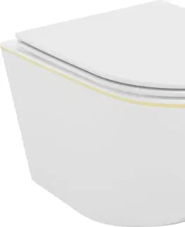 Záchody MEXEN Lena Závěsná WC mísa včetně sedátka s slow-slim, duroplast, bílá/zlatá linka 30224005