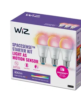 LED žárovky WiZ SET 3x LED žárovka E27 A60 8,8W 806lm 2200-6500K RGB IP20, stmívatelná