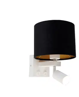 Nastenna svitidla Nástěnná lampa bílá s lampičkou na čtení a stínidlem 18 cm černá - Brescia