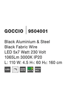 LED lustry a závěsná svítidla NOVA LUCE závěsné svítidlo GOCCIO černý hliník a ocel černý kabel LED 5x7W 230V 3000K IP20 9504001