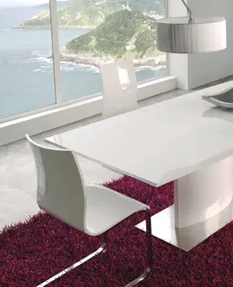 Designové a luxusní jídelní stoly Estila Moderní obdélníkový rozkládací jídelní stůl Edge v lesklém bílém provedení 160(200)cm
