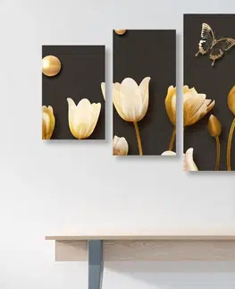 Obrazy květů 5-dílný obraz tulipány se zlatým motivem