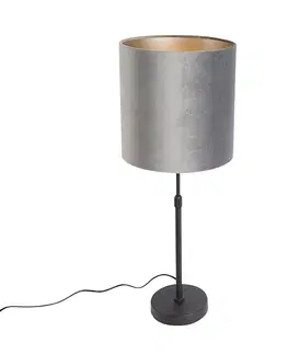 Stolni lampy Moderní stolní lampa černé látkové stínidlo šedé 25 cm nastavitelné - Parte