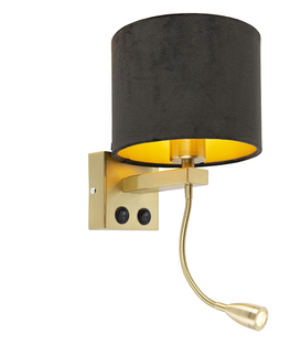 Nastenna svitidla Moderní nástěnná lampa zlatá / mosazná s černým sametovým odstínem - Brescia