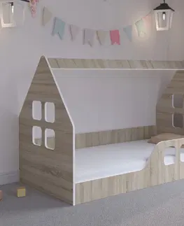 Dětské postele Dětská postel Montessori domeček 160 x 80 cm v provedení dub sonoma pravý