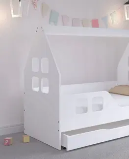 Dětské postele Dětský domeček na postel se šuplíkem 140 x 70 cm bílý levý