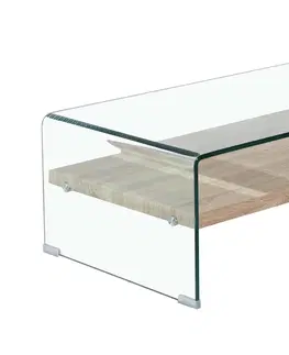 Designové a luxusní konferenční stolky Estila Moderní skleněný konferenční stolek Alize s dřevěnou poličkou 110cm