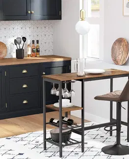 Barové židle a stoly Barový stůl s policemi a držáky na skleničky