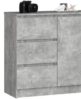 Komody Ak furniture Komoda JERRY K 80 cm 1 dveře 3 zásuvky beton