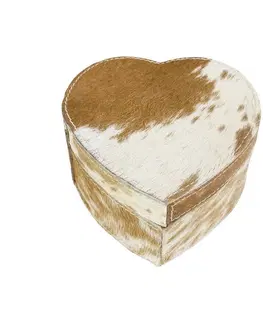 Šperkovnice Krabička ve tvaru srdce z hovězí kůže bílo hnědá - 15*15*8cm Mars & More HHKB