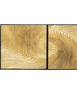 Dekorace na zeď předměty KARE Design Obraz plastika Wave Gold (set 2 kusů)