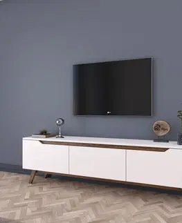 Televizní stolky Televizní stolek MODERN bílý, ořech tmavý