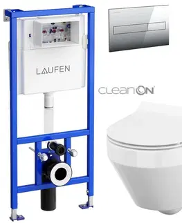 WC sedátka LAUFEN Rámový podomítkový modul CW1 SET s chromovým tlačítkem + WC CERSANIT CLEANON CREA OVÁL + SEDÁTKO H8946600000001CR CR1