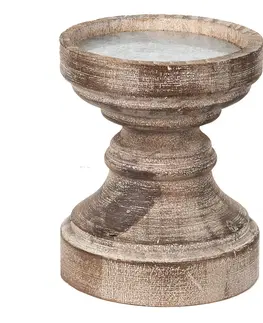 Svícny Hnědý antik dřevěný svícen na širokou svíčku - Ø 14*16 cm Clayre & Eef 6H2232