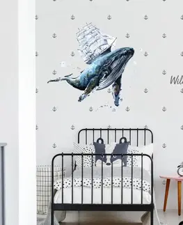 Samolepky na zeď Dětské samolepky na zeď - Velryba s lodí a se jménem dítěte