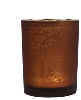 Svícny Oranžovo stříbrný skleněný svícen s ornamenty Paisley vel.M - Ø10*12,5cm Mars & More XMWLPAOM