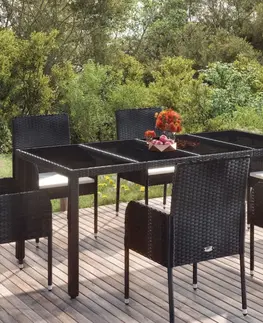 Zahradní stolky Zahradní stůl se skleněnou deskou černý 190x90x75 cm polyratan