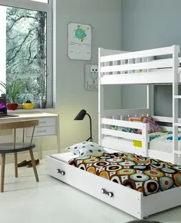 Postele BMS Dětská patrová postel s přistýlkou CARINO 3 | 80 x 190 cm Barva: Borovice / bílá