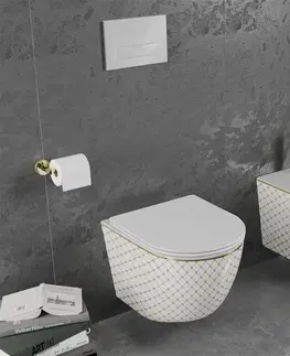 Záchody MEXEN Lena Závěsná WC mísa včetně sedátka s slow-slim, duroplast, bílá/zlatý vzor 30224009