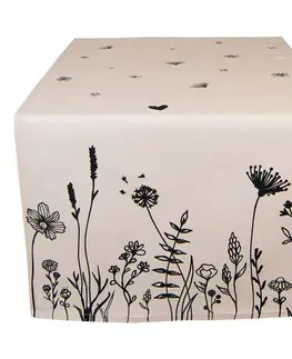 Ubrusy Béžový bavlněný běhoun s květinami Flora And Fauna - 50*140 cm Clayre & Eef FAF64