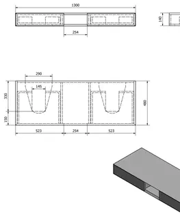 Koupelnový nábytek SAPHO MORIAN umyvadlová skříňka 130x14x48cm, dub černý MR136
