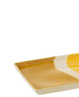 Talíře Porcelánový obdélníkový talíř Wave v odstínech žluté - 26*17,5*2 cm J-Line by Jolipa 3332