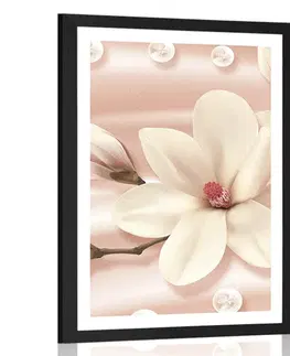 Květiny Plakát s paspartou luxusní magnolie s perlami