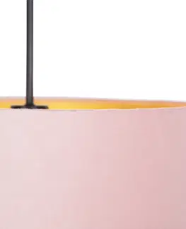Zavesna svitidla Závěsná lampa s velurovým odstínem růžová se zlatem 40 cm - Combi