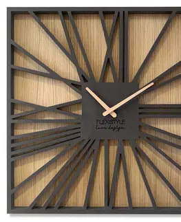 Nástěnné hodiny Fenomenální hranaté hodiny v kombinaci dřeva a luxusní černé barvy 50 cm