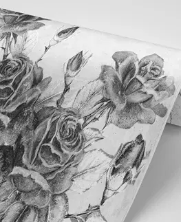 Černobílé tapety Tapeta černobílá vintage kytice růží