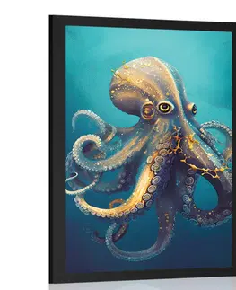 Vládci živočišné říše Plakát modro-zlatá chobotnice