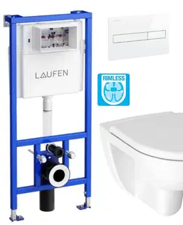 WC sedátka LAUFEN Rámový podomítkový modul CW1 SET s bílým tlačítkem + WC JIKA LYRA PLUS RIMLESS + SEDÁTKO DURAPLAST SLOWCLOSE H8946600000001BI LY2