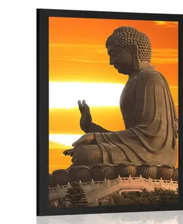 Feng Shui Plakát s paspartou socha Buddhy při západu slunce