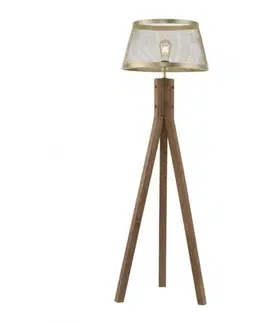 Designové stojací lampy LEUCHTEN DIREKT is JUST LIGHT Stojací svítidlo, matná mosaz, 1xE27, šňůrový vypínač, dřevo