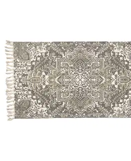 Koberce a koberečky Šedo-zelený bavlněný koberec s ornamenty a třásněmi - 140*200 cm Clayre & Eef KT080.060L