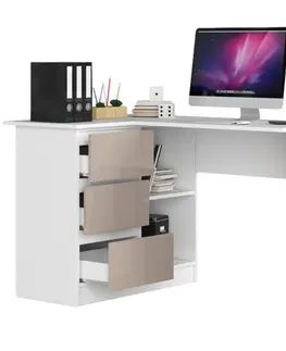 Psací stoly Ak furniture Rohový psací stůl B16 124 cm bílý/cappuccino levý