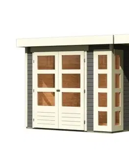 Dřevěné plastové domky Dřevěný zahradní domek KERKO 3 s přístavkem 240 Lanitplast Šedá