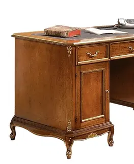 Stylové a luxusní pracovní a psací stoly Estila Luxusní rustikální psací stůl Emociones z masivního dřeva se třemi zásuvkami a dvířky 130 cm