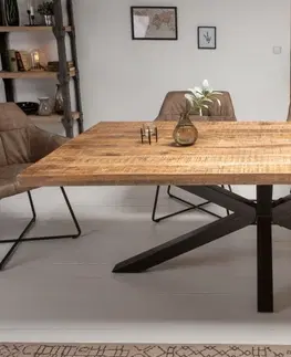 Designové a luxusní jídelní stoly Estila Industriální jídelní stůl Comedor z lakovaného masivního dřeva s černou kovovou podstavou obdélníkový hnědý 160cm