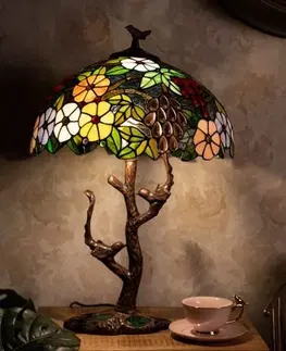 Svítidla Stolní lampa Tiffany strom s květy a ptáčky Tree flower - Ø 41*57 cm E27/max 2*60W Clayre & Eef 5LL-6188