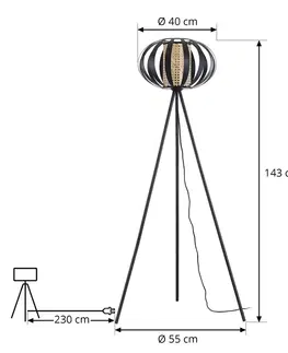 Stojací lampy Lindby Lindby Tamira stojací lampa ratan 150cm černá