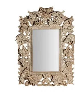 Luxusní a designová zrcadla Estila Barokní nástěnné zrcadlo Scarlatti s vyřezávaným rámem z teakového dřeva v naturální hnědé barvě 213cm