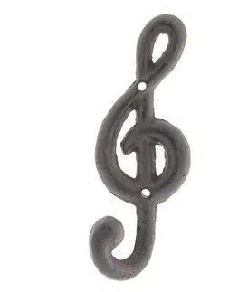 Obrazy Nástěnný hnědý litinový háček - houslový klíč - 6*5*17 cm Clayre & Eef 6Y3048