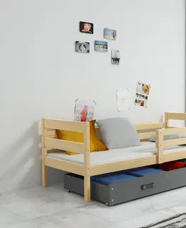 Postele BMS Dětská jednolůžková postel s úložným prostorem ERYK | borovice Barva: Borovice / modrá, Rozměr: 190 x 80 cm