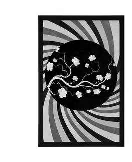 Černobílé Plakát asijské grunge pozadí v černobílém provedení