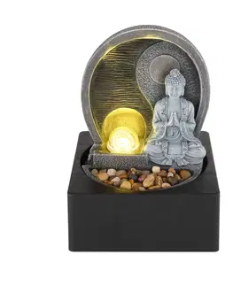Vnitřní dekorativní svítidla Globo LED pokojová fontána Fontana, antracit/šedá, Budha