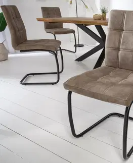 Luxusní jídelní židle Estila Moderní jídelní židle Issoire z mikrovlákna šedohnědé barvy 92cm